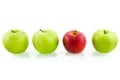 Three green apples with one red apple Royalty Free Stock Photo