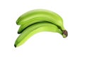 Three green bananas isolated on the white background. no shade Royalty Free Stock Photo