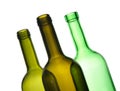 Three green empty bottles