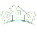 Three green houses icon