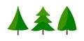 Three green natural Christmas trees icons