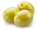 Three green olives isolated on white background. File contains clipping paths Royalty Free Stock Photo
