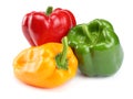 Three green, red, yellow sweet bell peppers isolated on white background Royalty Free Stock Photo