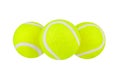 Three green tennis balls on white background isolated close up, yellow tennis balls set cutout, sport equipment, nobody, studio sh Royalty Free Stock Photo