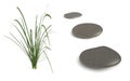 Three Grey Pebbles with Grass