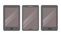 Three grey smart phone / tablet touch screen vectors, isolated