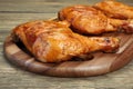 Three Grilled BBQ Chicken Leg Quarter On Wood Board Royalty Free Stock Photo