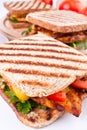 Three grilled chicken sandwiches Royalty Free Stock Photo