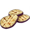 Three Grilled Eggplant Slices with Visible Grill Marks on White Background Royalty Free Stock Photo