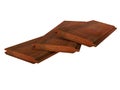 Three grooved wooden boards lying on white