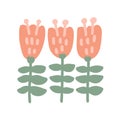 Three groovy 70s hippie spring or summer flowers. Positive floral ethno illustration. Aesthetic flat melting organic