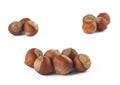 Three groups of haselnuts Royalty Free Stock Photo