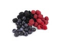 A set of blackberries, blueberries and raspberries laying on white background