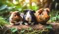 Three Guinea Pigs outdoor .ai generated Royalty Free Stock Photo