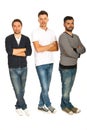 Three guys with hands and legs crossed Royalty Free Stock Photo