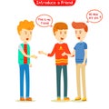 Three guys talking about new friend Royalty Free Stock Photo