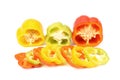 Three half of bell pepper and slices