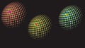 Three Halftone Spheres with Gradient Colors on Black Background abstract Royalty Free Stock Photo