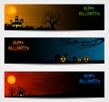 Three Halloween banners with castle and pumpkin Royalty Free Stock Photo
