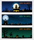 Three Halloween banners with castle and scarecrow and pumpkin Royalty Free Stock Photo