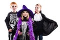 Three halloween characters: witch, skeleton, vampire Royalty Free Stock Photo