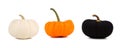 Three Halloween pumpkins, white, orange and black, isolated on white Royalty Free Stock Photo