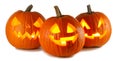 Three Halloween Pumpkins on white Royalty Free Stock Photo