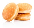 Three hamburger buns with sesame isolated on white background Royalty Free Stock Photo