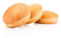 Three hamburger buns with sesame isolated on white background