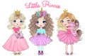 Hand drawn beautiful cute little princess girls with unicorn. Royalty Free Stock Photo
