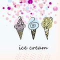 Ice cream, three hand-drawn goodies Royalty Free Stock Photo