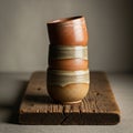 Three handcrafted ceramic cups are stacked Royalty Free Stock Photo