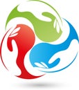 Three hands in color, team and hands logo