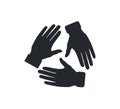 Three hands support each other, concept of teamwork, icon vector. Collaboration, company or friends icon. People charity Royalty Free Stock Photo