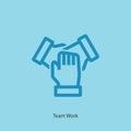 Three hands together line art vector icon. Teamwork isolated outline sign Royalty Free Stock Photo