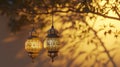 three hanging arabic lamps in front of a blank background