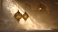 three hanging arabic lamps in front of a blank background