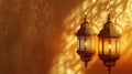 three hanging arabic lamps in front of a blank background