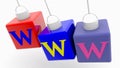 Three hanging cubes with WWW concept