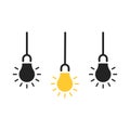 three hanging light bulb like insight thinking. flat minimal simple trend logo design element isolated on white. concept of Royalty Free Stock Photo