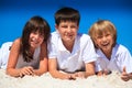 Three happy children on beach Royalty Free Stock Photo
