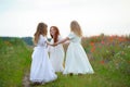 Three happy children holding hands and playing Royalty Free Stock Photo