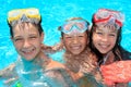 Three happy children in pool