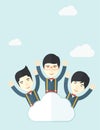 Three happy chinese businessmen on the cloud Royalty Free Stock Photo