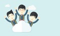 Three happy chinese businessmen on the cloud Royalty Free Stock Photo