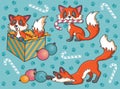 Three happy foxes at Christmas time Royalty Free Stock Photo