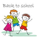 Three happy kids, back to school, vector illustration. Royalty Free Stock Photo