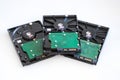 Three hard drives for computer systems are located on a light background Royalty Free Stock Photo