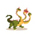 Three headed dragon ancient mythical creature cartoon vector Illustration on a white background Royalty Free Stock Photo