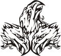 Three-headed eagle symbol in black and white colors